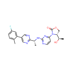 Cc1ccc(F)cc1-c1cnc([C@@H](C)Nc2nccc(N3C(=O)OC[C@@H]3[C@@H](C)O)n2)nc1 ZINC000221662404