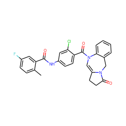 Cc1ccc(F)cc1C(=O)Nc1ccc(C(=O)N2C=C3CCC(=O)N3Cc3ccccc32)c(Cl)c1 ZINC000028824043