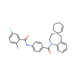 Cc1ccc(F)cc1C(=O)Nc1ccc(C(=O)N2CC[C@]3(C=CCCC3)Cc3ccccc32)cc1 ZINC000026753148