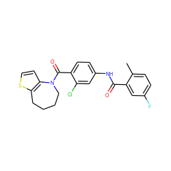 Cc1ccc(F)cc1C(=O)Nc1ccc(C(=O)N2CCCCc3sccc32)c(Cl)c1 ZINC000027757215