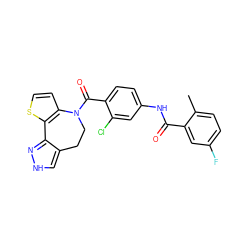 Cc1ccc(F)cc1C(=O)Nc1ccc(C(=O)N2CCc3c[nH]nc3-c3sccc32)c(Cl)c1 ZINC000000838591