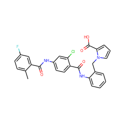 Cc1ccc(F)cc1C(=O)Nc1ccc(C(=O)Nc2ccccc2Cn2cccc2C(=O)O)c(Cl)c1 ZINC000028824058