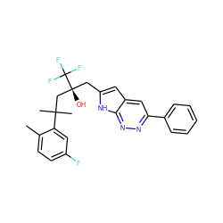 Cc1ccc(F)cc1C(C)(C)C[C@@](O)(Cc1cc2cc(-c3ccccc3)nnc2[nH]1)C(F)(F)F ZINC000103250810