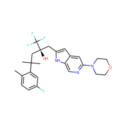 Cc1ccc(F)cc1C(C)(C)C[C@@](O)(Cc1cc2cc(N3CCOCC3)ncc2[nH]1)C(F)(F)F ZINC000137093503