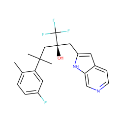 Cc1ccc(F)cc1C(C)(C)C[C@@](O)(Cc1cc2ccncc2[nH]1)C(F)(F)F ZINC000038209476