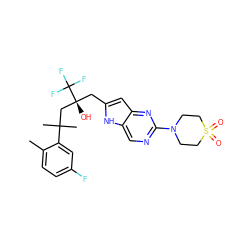 Cc1ccc(F)cc1C(C)(C)C[C@@](O)(Cc1cc2nc(N3CCS(=O)(=O)CC3)ncc2[nH]1)C(F)(F)F ZINC000103250759