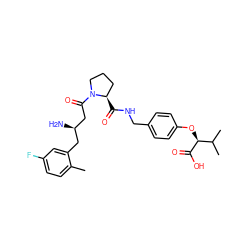 Cc1ccc(F)cc1C[C@@H](N)CC(=O)N1CCC[C@H]1C(=O)NCc1ccc(O[C@H](C(=O)O)C(C)C)cc1 ZINC000014958947