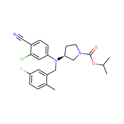 Cc1ccc(F)cc1CN(c1ccc(C#N)c(Cl)c1)[C@H]1CCN(C(=O)OC(C)C)C1 ZINC000045372554