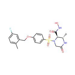 Cc1ccc(F)cc1COc1ccc(S(=O)(=O)N2CC(=O)N[C@@H](C)[C@@H]2C(=O)NO)cc1 ZINC000137912855