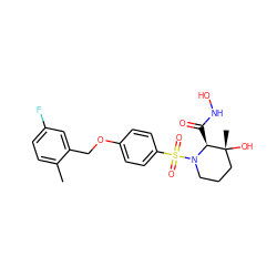 Cc1ccc(F)cc1COc1ccc(S(=O)(=O)N2CCC[C@@](C)(O)[C@@H]2C(=O)NO)cc1 ZINC000028394199