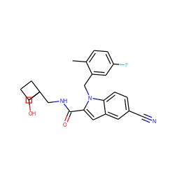 Cc1ccc(F)cc1Cn1c(C(=O)NCC2(CO)CCC2)cc2cc(C#N)ccc21 ZINC000071318506