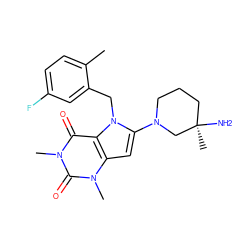 Cc1ccc(F)cc1Cn1c(N2CCC[C@@](C)(N)C2)cc2c1c(=O)n(C)c(=O)n2C ZINC000064560603