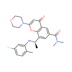 Cc1ccc(F)cc1N[C@H](C)c1cc(C(=O)N(C)C)cc2c(=O)cc(N3CCOCC3)oc12 ZINC000116737340