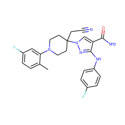 Cc1ccc(F)cc1N1CCC(CC#N)(n2cc(C(N)=O)c(Nc3ccc(F)cc3)n2)CC1 ZINC000204942001