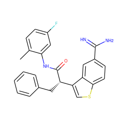 Cc1ccc(F)cc1NC(=O)[C@@H](Cc1ccccc1)c1csc2ccc(C(=N)N)cc12 ZINC000014950983