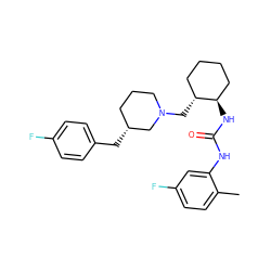 Cc1ccc(F)cc1NC(=O)N[C@@H]1CCCC[C@H]1CN1CCC[C@@H](Cc2ccc(F)cc2)C1 ZINC000013613277