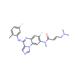 Cc1ccc(F)cc1Nc1nc2cc(F)c(N(C)C(=O)/C=C/CN(C)C)cc2n2cncc12 ZINC000073196385