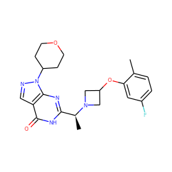 Cc1ccc(F)cc1OC1CN([C@@H](C)c2nc3c(cnn3C3CCOCC3)c(=O)[nH]2)C1 ZINC001772580881