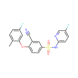 Cc1ccc(F)cc1Oc1ccc(S(=O)(=O)Nc2ccc(F)cn2)cc1C#N ZINC000220157292