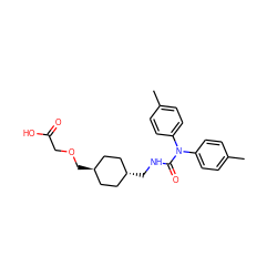 Cc1ccc(N(C(=O)NC[C@H]2CC[C@H](COCC(=O)O)CC2)c2ccc(C)cc2)cc1 ZINC001772631373