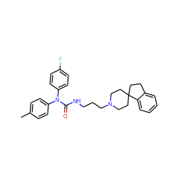 Cc1ccc(N(C(=O)NCCCN2CCC3(CCc4ccccc43)CC2)c2ccc(F)cc2)cc1 ZINC000040395237