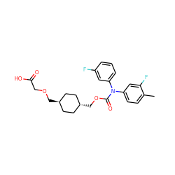 Cc1ccc(N(C(=O)OC[C@H]2CC[C@H](COCC(=O)O)CC2)c2cccc(F)c2)cc1F ZINC001772601810