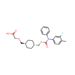 Cc1ccc(N(C(=O)OC[C@H]2CC[C@H](COCC(=O)O)CC2)c2ccccc2)cc1F ZINC001772650156