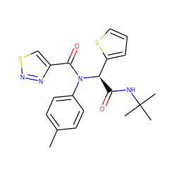 Cc1ccc(N(C(=O)c2csnn2)[C@H](C(=O)NC(C)(C)C)c2cccs2)cc1 ZINC000004890094