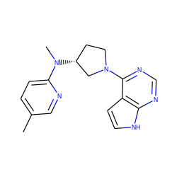 Cc1ccc(N(C)[C@@H]2CCN(c3ncnc4[nH]ccc34)C2)nc1 ZINC000143386201