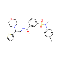 Cc1ccc(N(C)S(=O)(=O)c2cccc(C(=O)NC[C@H](c3cccs3)N3CCOCC3)c2)cc1 ZINC000012876724