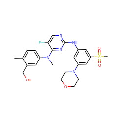 Cc1ccc(N(C)c2nc(Nc3cc(N4CCOCC4)cc(S(C)(=O)=O)c3)ncc2F)cc1CO ZINC001772636290