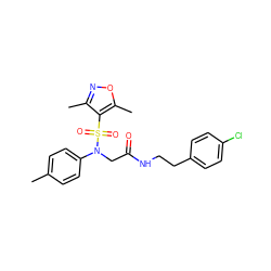 Cc1ccc(N(CC(=O)NCCc2ccc(Cl)cc2)S(=O)(=O)c2c(C)noc2C)cc1 ZINC000008595478