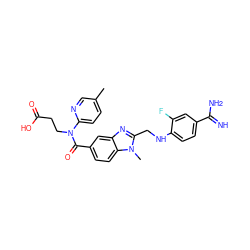 Cc1ccc(N(CCC(=O)O)C(=O)c2ccc3c(c2)nc(CNc2ccc(C(=N)N)cc2F)n3C)nc1 ZINC000299868257