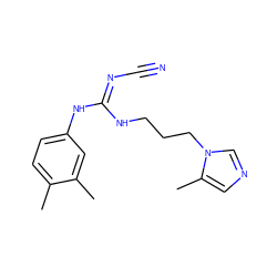 Cc1ccc(N/C(=N/C#N)NCCCn2cncc2C)cc1C ZINC000043200972