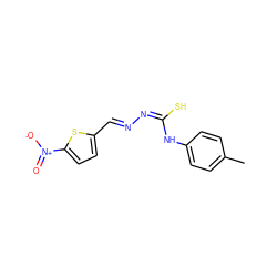 Cc1ccc(N/C(S)=N\N=C\c2ccc([N+](=O)[O-])s2)cc1 ZINC000008683529