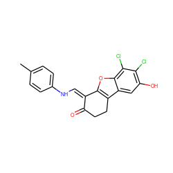 Cc1ccc(N/C=C2\C(=O)CCc3c2oc2c(Cl)c(Cl)c(O)cc32)cc1 ZINC000146707707