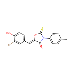 Cc1ccc(N2C(=O)/C(=C/c3ccc(O)c(Br)c3)OC2=S)cc1 ZINC000084619665