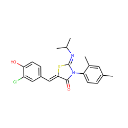 Cc1ccc(N2C(=O)/C(=C/c3ccc(O)c(Cl)c3)S/C2=N\C(C)C)c(C)c1 ZINC000049089569