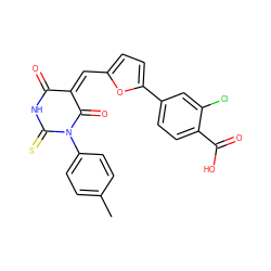 Cc1ccc(N2C(=O)/C(=C\c3ccc(-c4ccc(C(=O)O)c(Cl)c4)o3)C(=O)NC2=S)cc1 ZINC000008749104