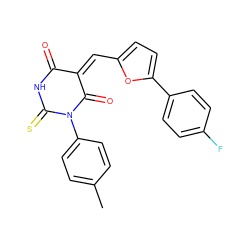 Cc1ccc(N2C(=O)/C(=C\c3ccc(-c4ccc(F)cc4)o3)C(=O)NC2=S)cc1 ZINC000004470358