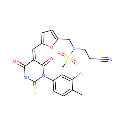 Cc1ccc(N2C(=O)/C(=C\c3ccc(CN(CCC#N)S(C)(=O)=O)o3)C(=O)NC2=S)cc1Cl ZINC000035227400