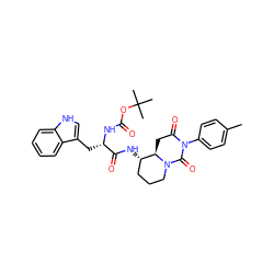 Cc1ccc(N2C(=O)C[C@@H]3[C@@H](NC(=O)[C@H](Cc4c[nH]c5ccccc45)NC(=O)OC(C)(C)C)CCCN3C2=O)cc1 ZINC000026290222