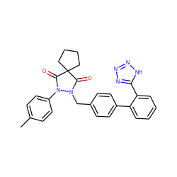 Cc1ccc(N2C(=O)C3(CCCC3)C(=O)N2Cc2ccc(-c3ccccc3-c3nnn[nH]3)cc2)cc1 ZINC000013809147