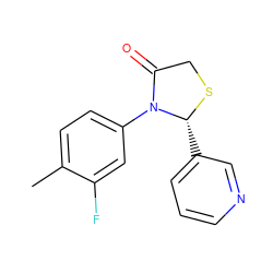 Cc1ccc(N2C(=O)CS[C@@H]2c2cccnc2)cc1F ZINC000000180250