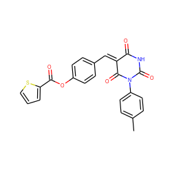 Cc1ccc(N2C(=O)NC(=O)/C(=C/c3ccc(OC(=O)c4cccs4)cc3)C2=O)cc1 ZINC000008829808