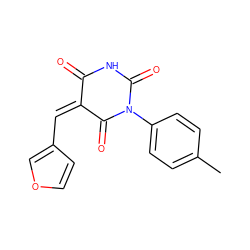 Cc1ccc(N2C(=O)NC(=O)/C(=C/c3ccoc3)C2=O)cc1 ZINC000004473804