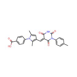 Cc1ccc(N2C(=O)NC(=O)/C(=C\c3cc(C)n(-c4ccc(C(=O)O)cc4)c3C)C2=O)cc1 ZINC000004047883