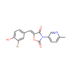 Cc1ccc(N2C(=O)O/C(=C\c3ccc(O)c(Br)c3)C2=O)cn1 ZINC000084634110