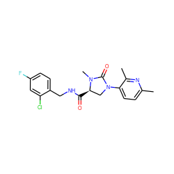 Cc1ccc(N2C[C@@H](C(=O)NCc3ccc(F)cc3Cl)N(C)C2=O)c(C)n1 ZINC000095565844