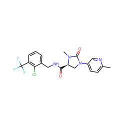 Cc1ccc(N2C[C@@H](C(=O)NCc3cccc(C(F)(F)F)c3Cl)N(C)C2=O)cn1 ZINC000095565588